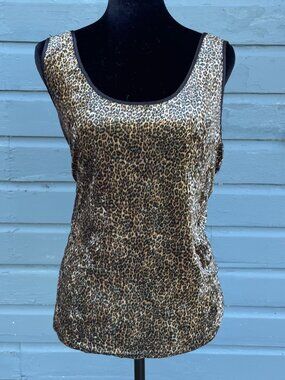 Vintage 90s Alexandra Nicole Tank Top Shiny Leopard Print Plus Size 2X XXL Glam